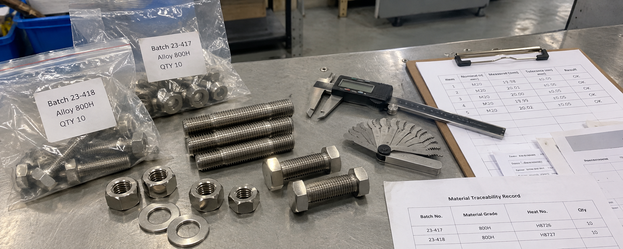 Bolts for high heat inspection with dimensional checks material certificates and traceability